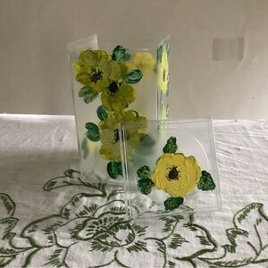 Hand Crafted Yellow Floral Acrylic CD Case and Holder